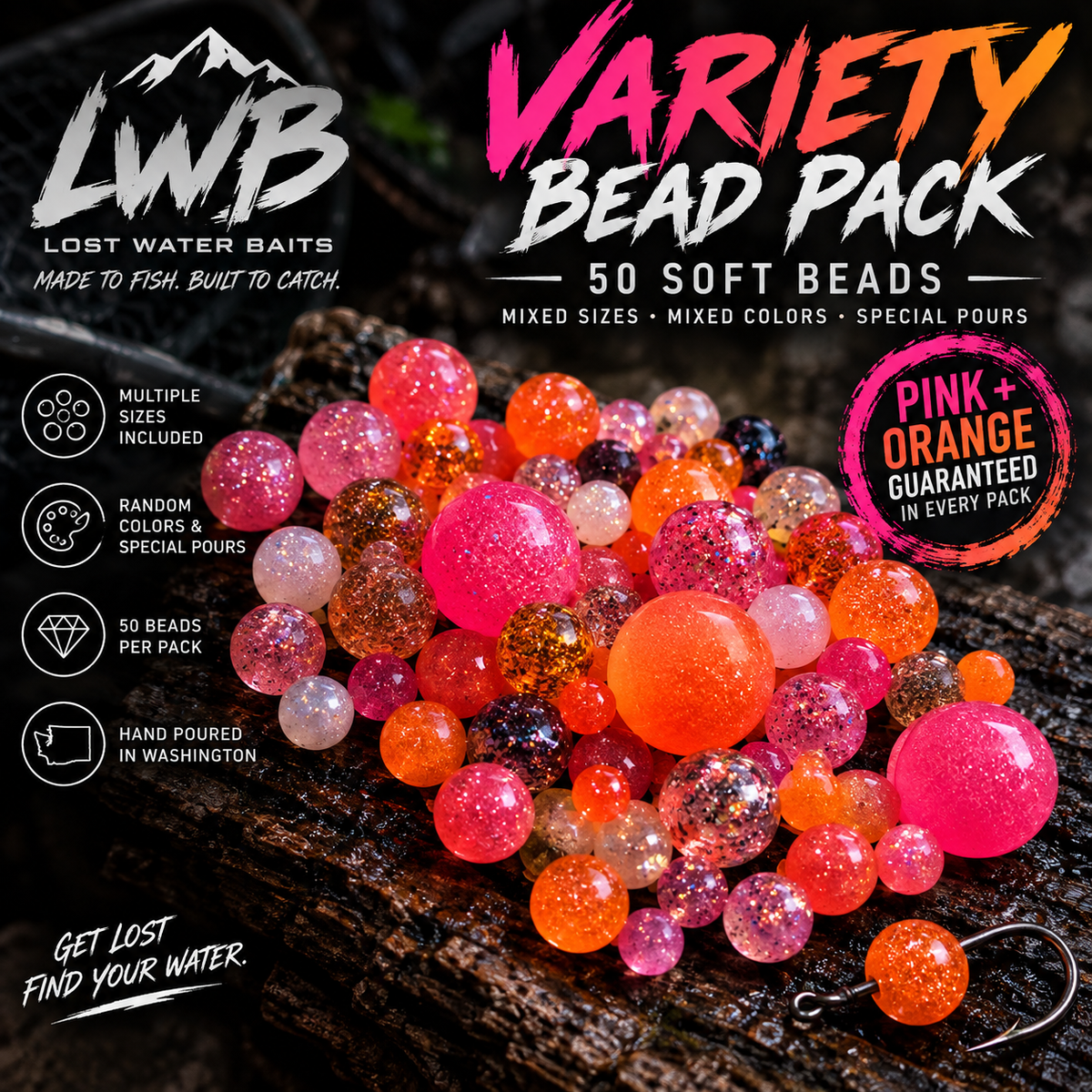 Lost Water Variety Pack – 50 Soft Beads | Mixed Sizes & Colors