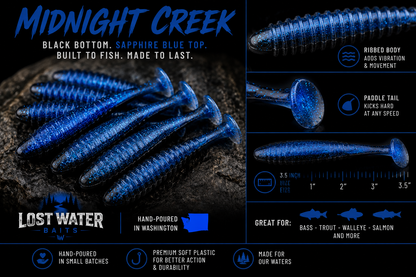 Midnight Creek – 3.5" Paddle Tail Swimbait – 6 Pack